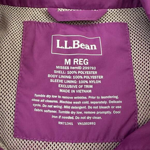 LL Bean Womens Windbreaker Jacket Size M Reg Purple Full Zip Up Lightweight - Picture 6 of 11